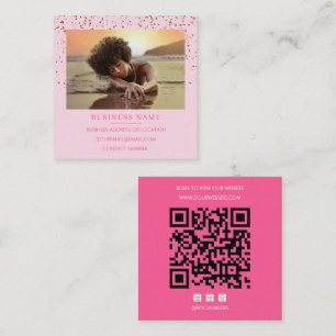 Foto Pink Gold Glitter QR Code Social Media Quadratische Visitenkarte