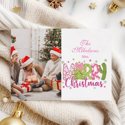 Foto Pink Green Bow Tree Frohe Weihnachten