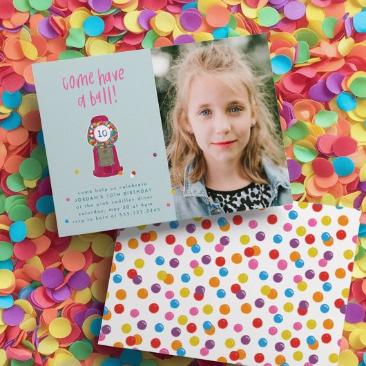 Foto Pink Gumball Maschine Bonbons Kaugummi Party Einladung