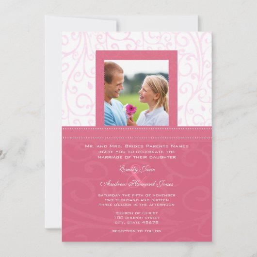 Foto Pink HoneySuckle Wirbel Einladung Hochzeit (Vorderseite)