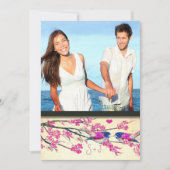 Foto Pink Navy Love Bird Kirry Blossom Hochzeit Einladung (Vorderseite)