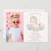 Foto Pink Pastell Einhorn Geburtstag Einladung (Vorne/Hinten)