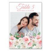 Foto Pink Peach Floral Wedding Tischnummer (Rückseite)