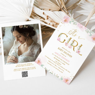 Foto Pink Peonies Es ist eine Girl Baby Dusche Einladung