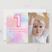 Foto Pink Rainbow 1. Geburtstag Einladung (Vorderseite)