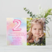 Foto Pink Rainbow 2. Geburtstag Einladung (Stehend Vorderseite)