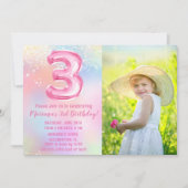 Foto Pink Rainbow 3. Geburtstag Einladung (Vorderseite)