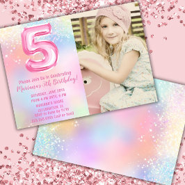 Foto Pink Rainbow 5. Geburtstag Einladung