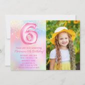Foto Pink Rainbow 6. Geburtstag Einladung (Vorderseite)