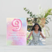 Foto Pink Rainbow 9. Geburtstag Einladung (Stehend Vorderseite)