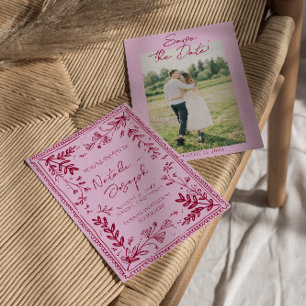 Foto Pink Raspberry Gezeichnete Florale Save The D Date