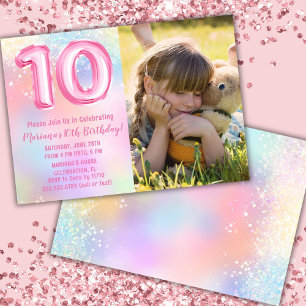 Foto Pink Regenbogen 10. Geburtstag Einladung