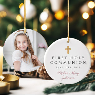 Foto Pink Religious Cross Girl Erste Kommune Keramik Ornament