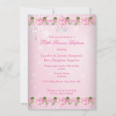 Foto Pink Rose Floral Taufe Baby Girl Einladung (Rückseite)