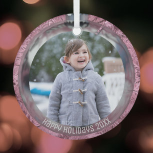 Foto Pink Silver Bauble Overlay Happy Holidays Ornament Aus Glas