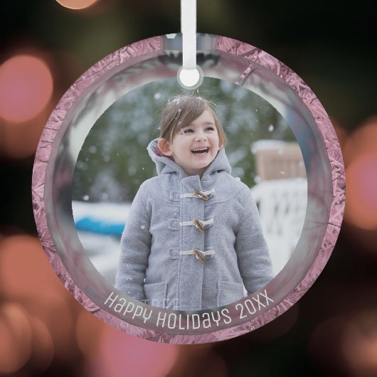 Foto Pink Silver Bauble Overlay Happy Holidays Ornament Aus Glas