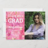 Foto Pink Wasserfarben Abschluss Einladung (Vorderseite)