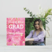 Foto Pink Wasserfarben Abschluss Einladung (Stehend Vorderseite)