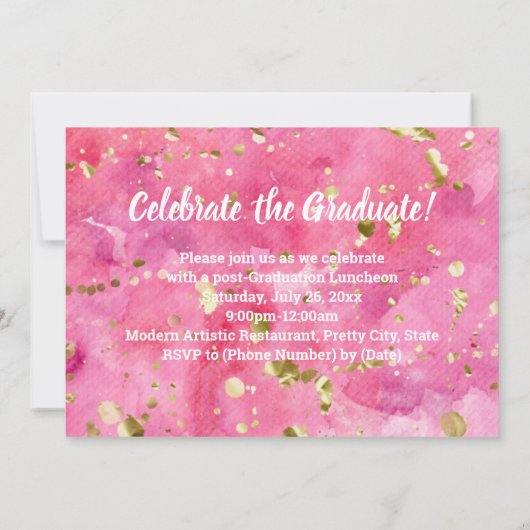 Foto Pink Wasserfarben Abschluss Einladung (Rückseite)