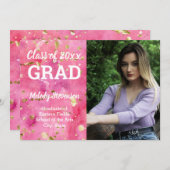 Foto Pink Wasserfarben Abschluss Einladung (Vorne/Hinten)