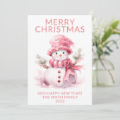 Foto Pink Weihnachts-Snowman-Urlaubskarte Einladung (Stehend Vorderseite)