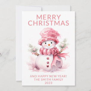 Foto Pink Weihnachts-Snowman-Urlaubskarte Einladung