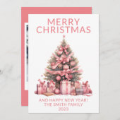 Foto Pink Weihnachtsbaum Weihnachtskarte Einladung (Vorne/Hinten)