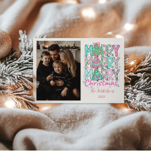 Foto Pinker Fröhlicher Fröhlicher Weihnachtsbaum Feiertagskarte