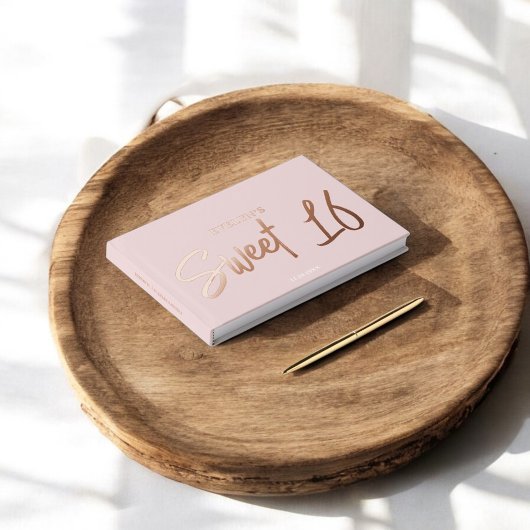 Foto Pinselschrift Elegant Blush Sweet 16 Gästebuch