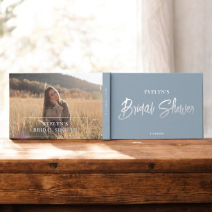 Foto Pinselschrift Elegante Blue Bridal Dusche Gästebuch