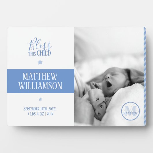 Foto Plaque mit Baby Birth Stats und Monogram Fotoplatte (Vorderseite)