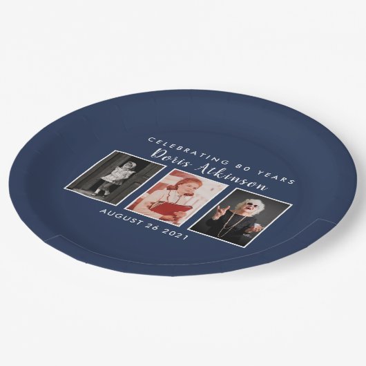 Foto-Platte zum 80. Pappteller (Schrägansicht)