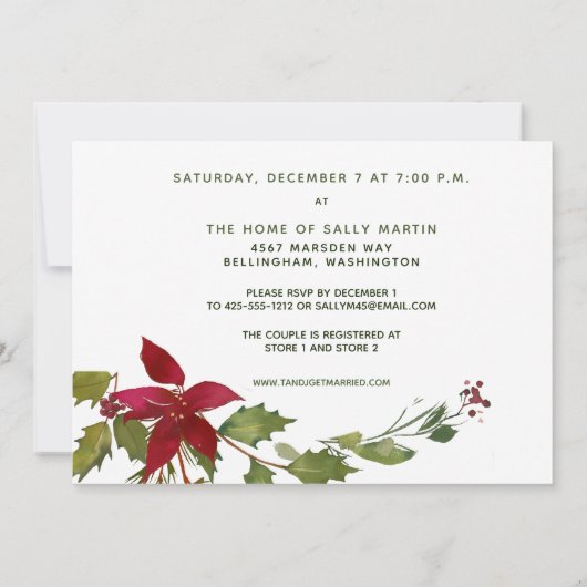 Foto Poinsettia Grüne Weihnachtspaare Dusche Einladung (Rückseite)
