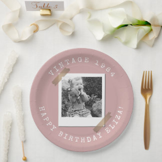 Foto Polaroid Vintage Geburtstag Dusty Pink Pappteller