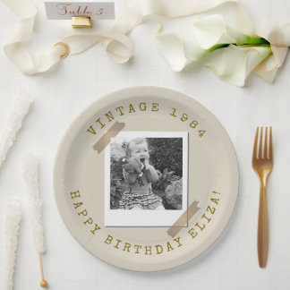 Foto Polaroid Vintage Geburtstag Sandy Beige Pappteller