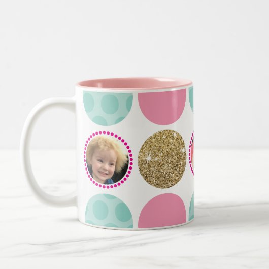 FOTO POLKA DOT Moderne Kinder fotografieren rosa G Zweifarbige Tasse (Links)