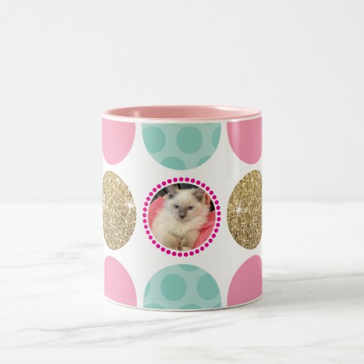 FOTO POLKA DOT Moderne Kinder fotografieren rosa G Zweifarbige Tasse (Mittel)