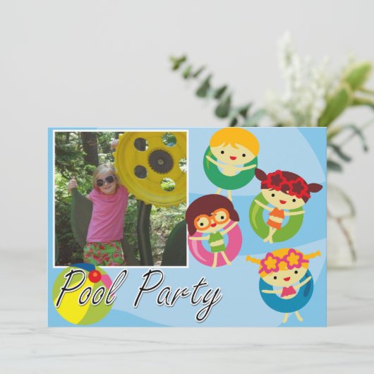 Foto Pool Party Schwimmbad Geburtstag Einladung (Stehend Vorderseite)