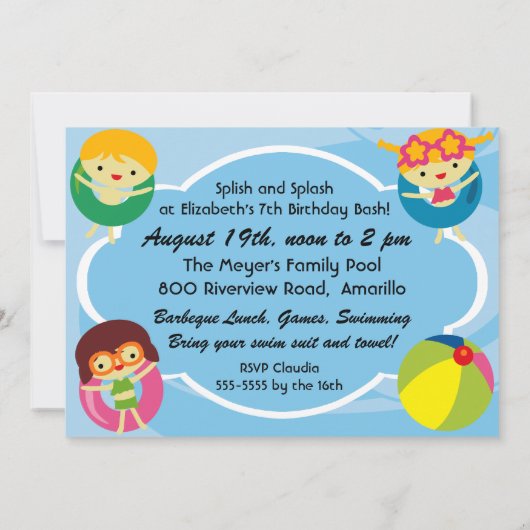 Foto Pool Party Schwimmbad Geburtstag Einladung (Rückseite)