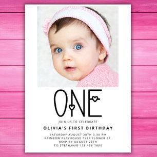 Foto Portrait One Sweetheart 1. Geburtstag Einladung