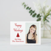 Foto Postcard mit Red Christmas Tree Postkarte (Stehend Vorderseite)