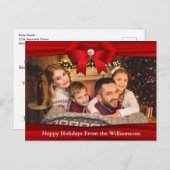 Foto Postcard Red Ribbon Diamond Happy Holidays Postkarte (Vorne/Hinten)