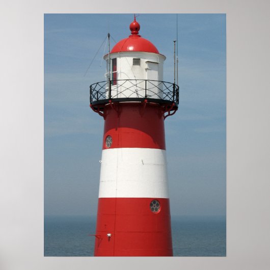 Foto-Poster "Red White Striped Lighthouse Sea" Poster (Vorne)