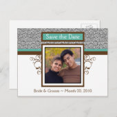 Foto-Postkarten mit aquamarinem und braunem Save t Ankündigungspostkarte (Vorne/Hinten)