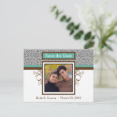 Foto-Postkarten mit aquamarinem und braunem Save t Ankündigungspostkarte (Stehend Vorderseite)