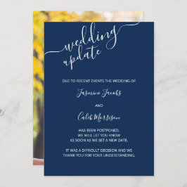 Foto Postponement Card Navy Blue Wedding Update Einladung