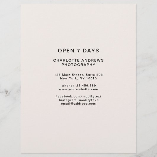 Foto Preislisten-Flyer (Rückseite)