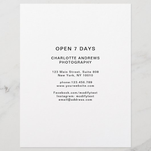 Foto Preislisten-Flyer (Rückseite)