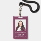 Foto Press Pass Burgundy ID Abzeichen Ausweis (Vorderseite mit Lanyard)