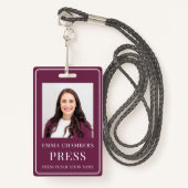 Foto Press Pass Burgundy ID Abzeichen Ausweis (Vorderseite mit Schlüsselband)